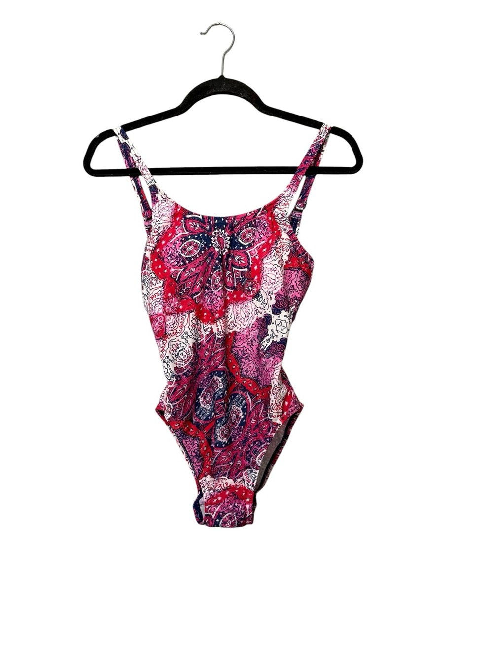 Speedo One Piece Swimsuit Paisley Print Open Back Pink Purple US 4